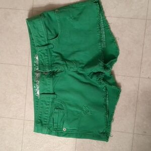 Ladies Express jeans, green shorts. Cut off look. Size 0